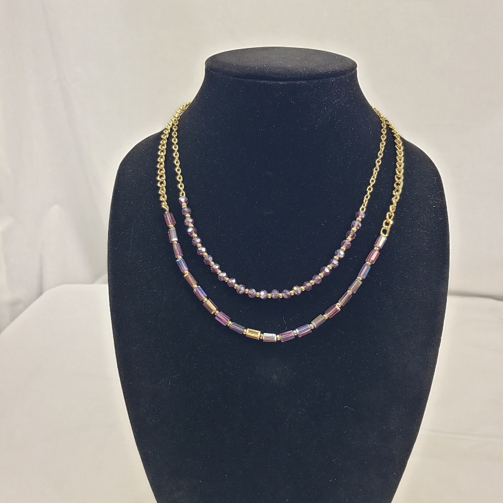 Style Co Gold Tone Purple Stone Two Strand Necklace Nwt 7$